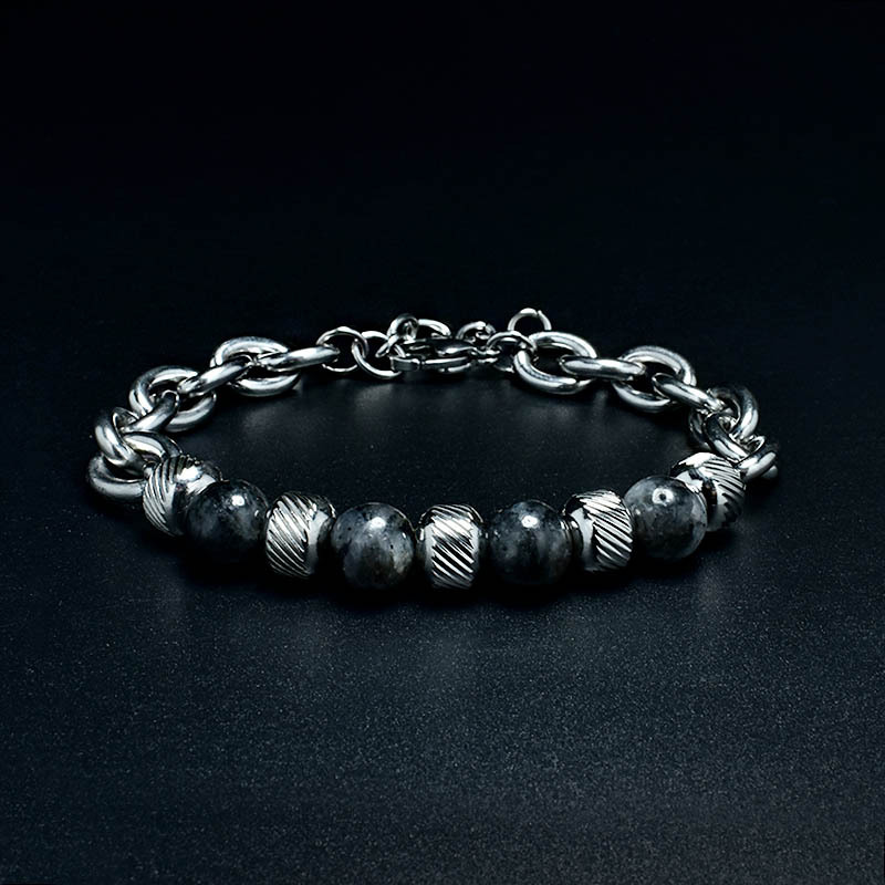 Charm Titanium Steel Man Chakra Jewelry Stainless Steel Men's Black Volcanic Beaded Braclets Stone Cuff Bracelets