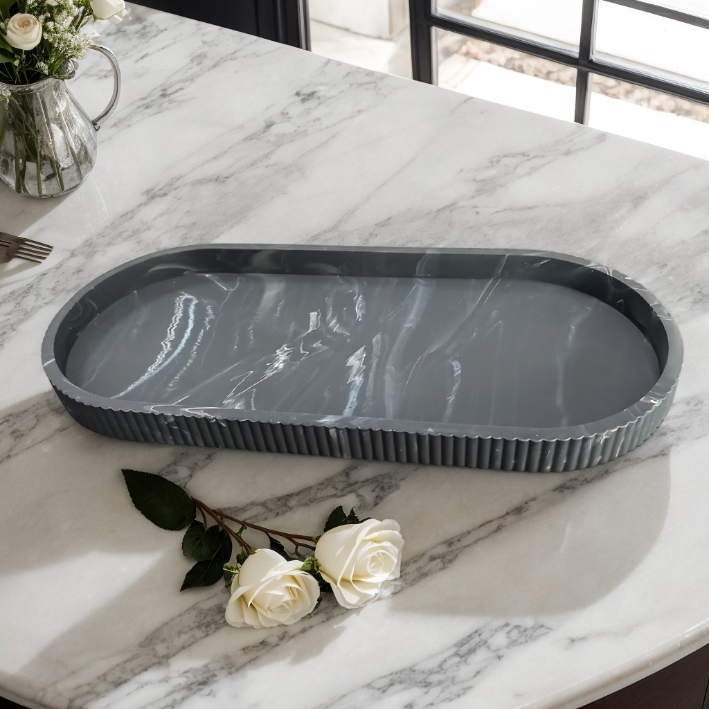 1 paquete de bandeja de almacenamiento ovalada para tocador, bandeja dispensadora de jabón para encimera, bandeja de silicona para encimera de baño, bandeja de almacenamiento de champú y perfume desinfectante para manos, bandeja de exhibición de joyería para accesorios diarios y almacenamiento decorativo