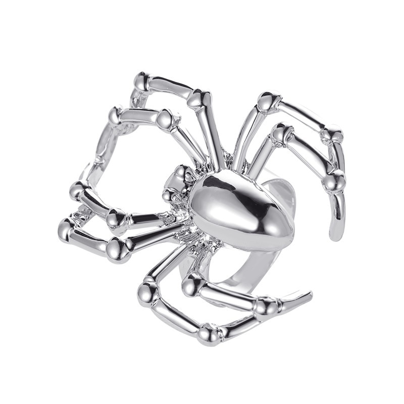 gotisch Punk Stil Simulation Ebene Spinne Finger Ringe für Frauen Männer Einstellbare Ring Lustige Halloween Zubehör: Silber- Spinne