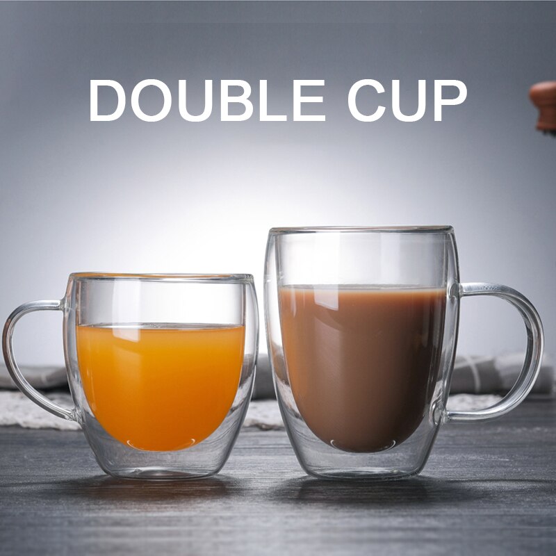 Transparent Glass Coffee Cup Milk Whiskey Tea Beer Double Heat Resistant Cocktail Vodka Wine Mug Drinkware Tumbler Cups