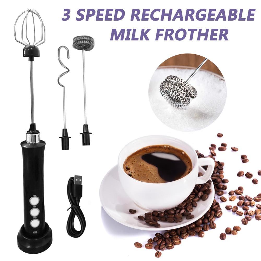 Elektrisk mixer mixer mjölkskummare handhållen med usb laddare docka rostfri bubbelmaskin visp för kaffe cappuccino