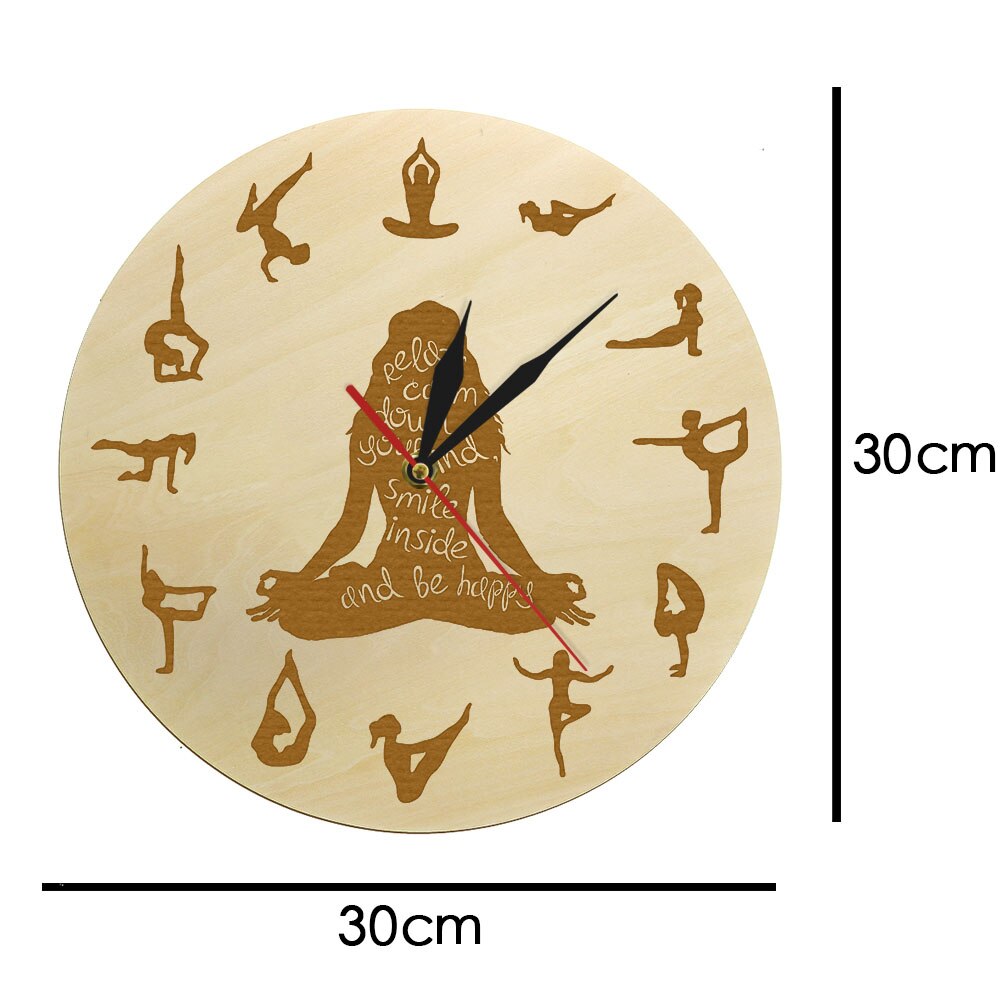 Yoga Pose Wooden Wall Clock Fitness Home Decor Meditation Spiritual Yoga Silent Non ticking Wall Watch Yoga Studio Zen Wall Art
