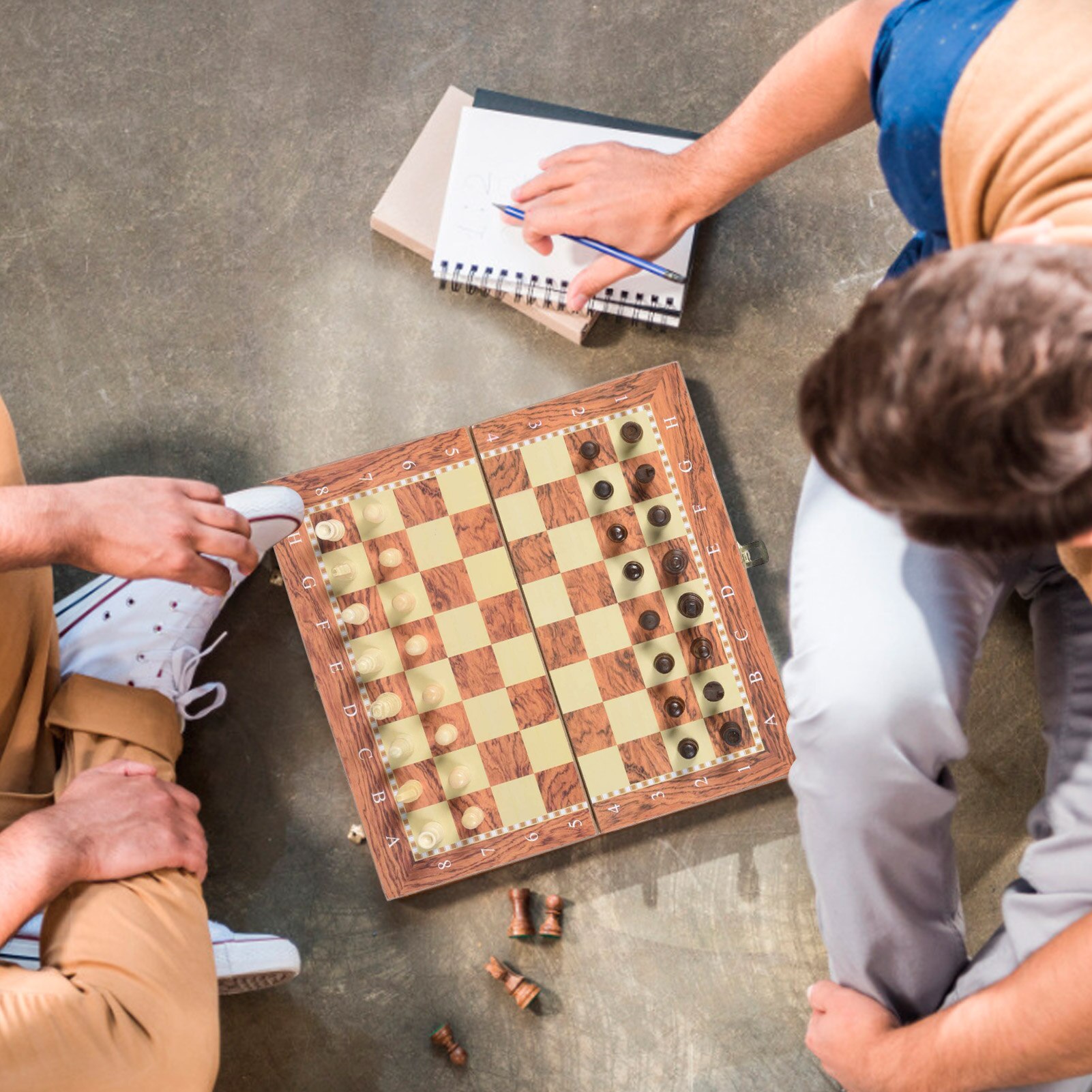 3-in-1 Wooden Chess Set With Folding Chess Board Board Game Piece Chessboard