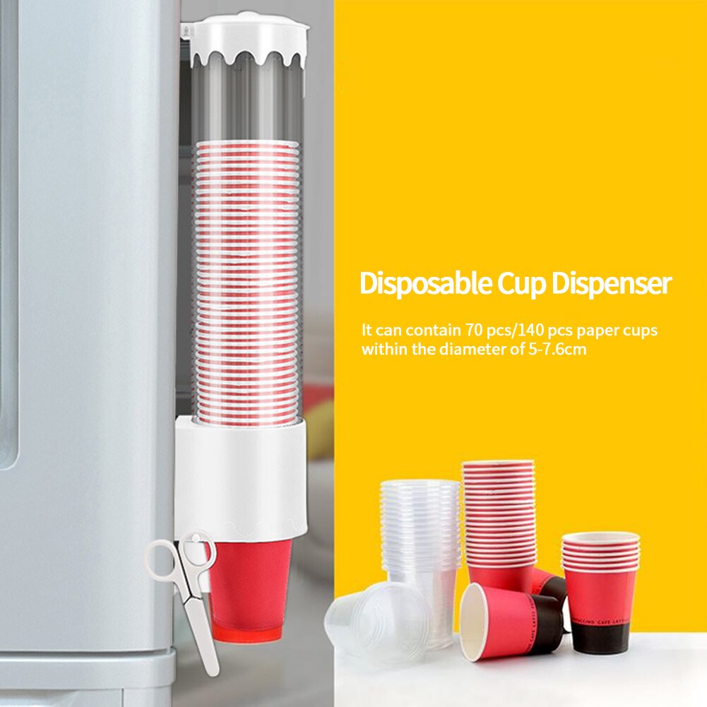 Plastic Disposable Cup Dispenser Storage Rack Large Capacity Container Wall Mounted Automatic Self Adhesive Shelf Home Office