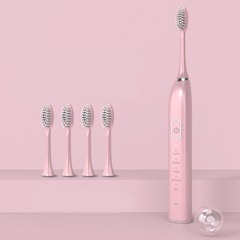 Ultrasonic Sonic Electric Toothbrush Powerful Tooth Brush USB Rechargeable Adult Electronic Washable Whitening Teeth Brush: 10 gears 4 heads P