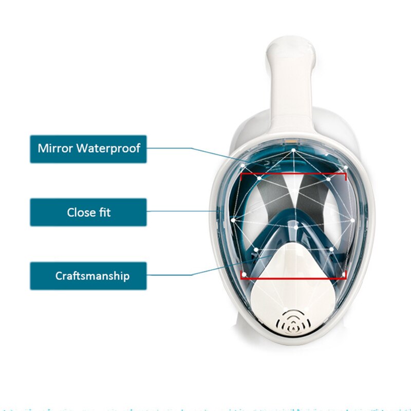 Volledig gezichtsduikmasker, anti-condensbril met camerabevestiging, onderwater snorkel, zwemmasker voor volwassenen en jongeren