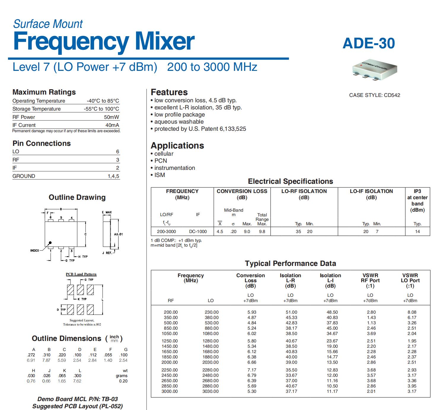 Passive Mixer ADE-25 ADE-30 ADE-42 Mixer Large Signal RF Upconversion Downconversion
