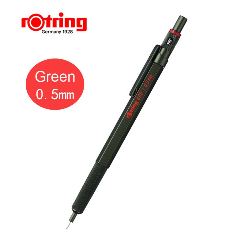 Rotring 600 Mechanical Pencils 0.5mm 0.7mm Drawing Sketching Pens Metallic Body Hexagon Holder: Green 0.5mm