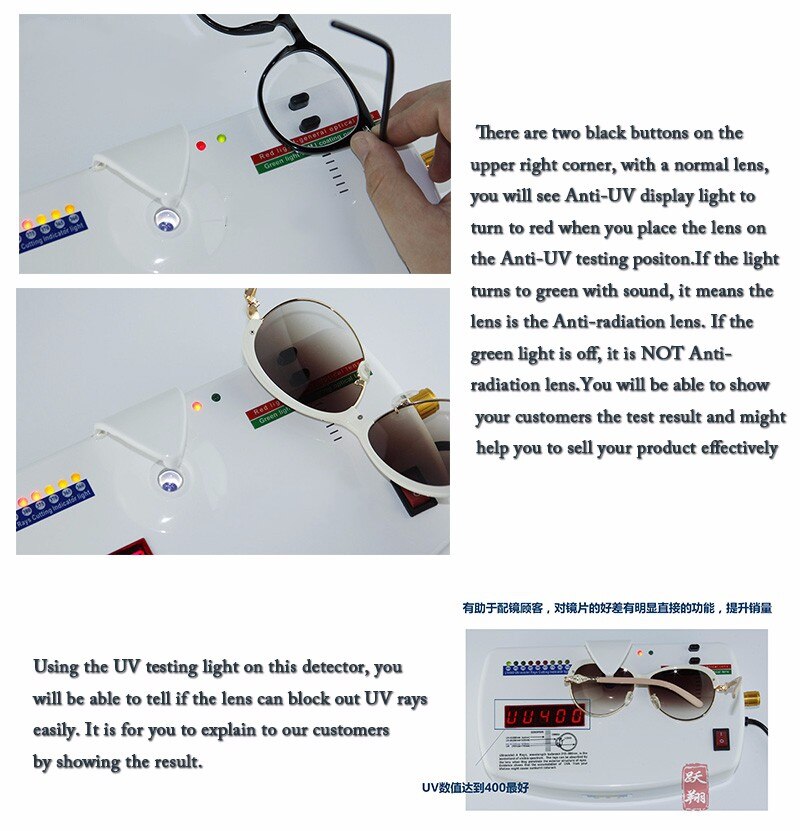 Optical Lens Anti-radiation Ultraviolet Ray UV Tester Detector Glasses Equip Measurer