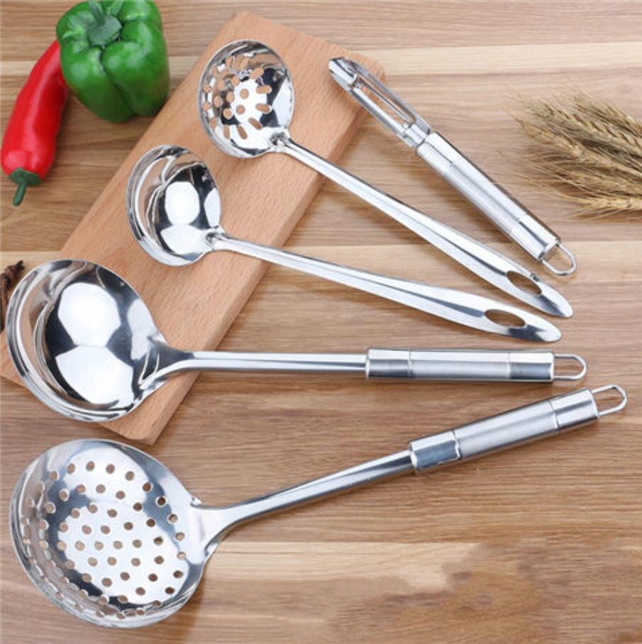 Antirust Cooking Tool Sets 304 Food Stainless Steel Kitchen Tools Gadgets Spatula Colander Soup Spoon Home Healthy Tools E11825: 4