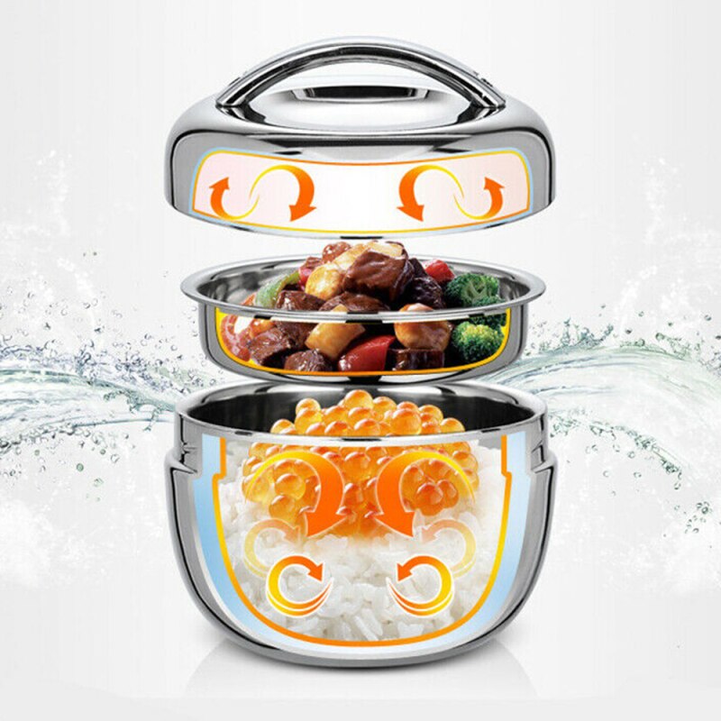 Stainless Steel Mini Double Layer Round Bento Box Thermos/Lunch Box Food Container Lunch Box for Kids Kitchen Food Box