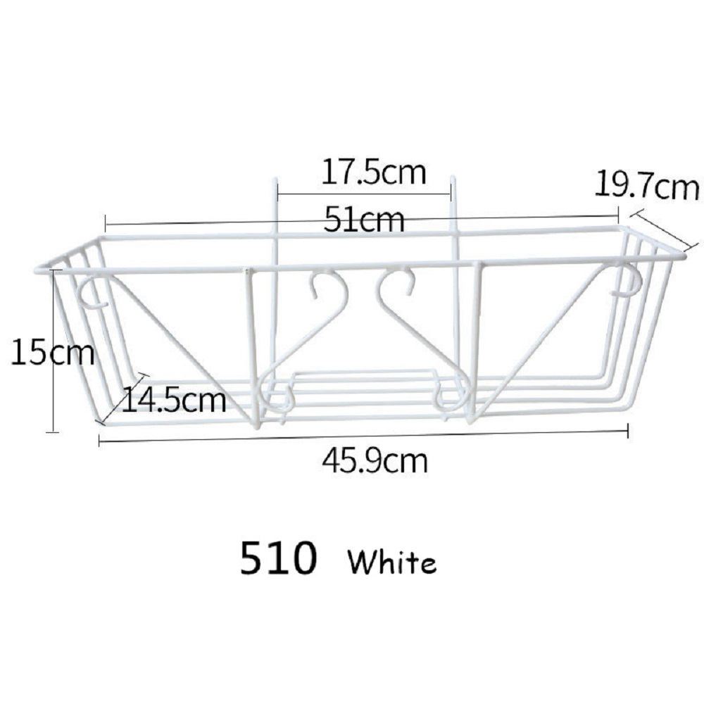 1 Pcs Rechteckige Balkon Geländer Schmiedeeisen Blume Stehen Blume Topf Garten Wand Hängende Lagerung Box Stand Pflanzung Blume: White 45cm