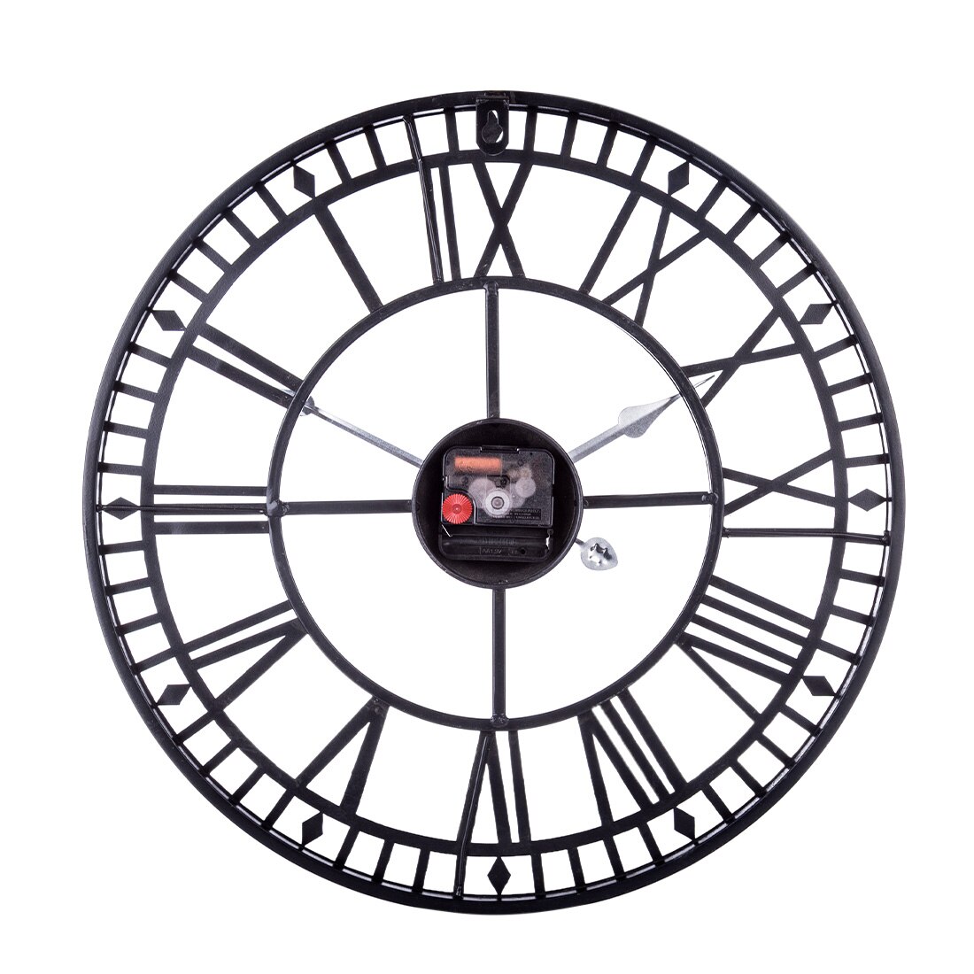 24 Inches 60cm Iron Hollow Wall Clock Roman Numerals Silent Wall Clock Hanging Clock Home Decor - Black