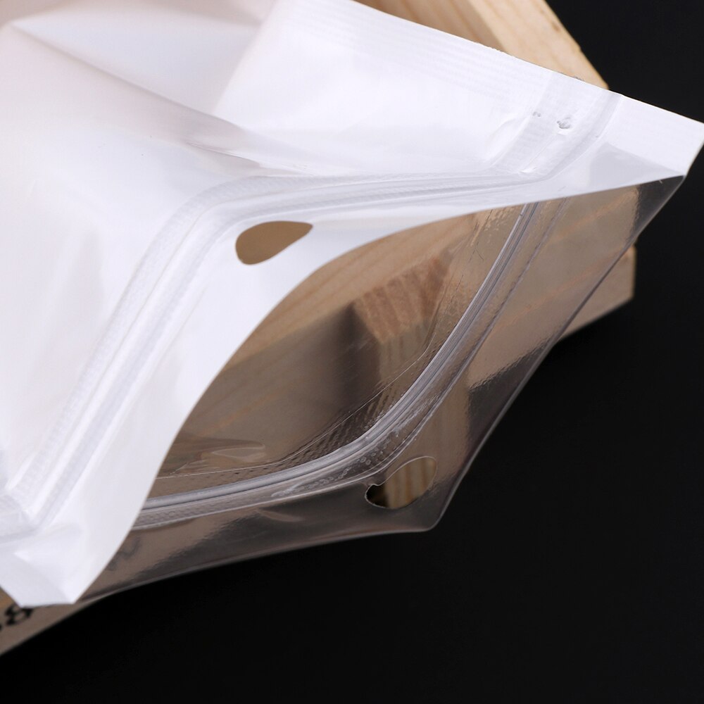5 størrelse hvit/klar selvforseglet glidelås plast detaljemballasje pakke poly bag ziplock zip lock oppbevaringspose pakke med hengehull