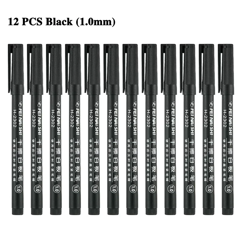 12Pcs Erasable Whiteboard Pen 0.5/1.0mm Fine Point Black/Blue/Red Ink Blackboard Marker School Office Art Writing Stationery: YELLOW
