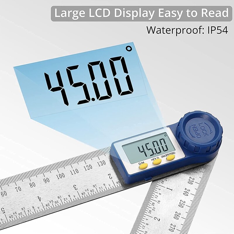 GTBL 7 Inch Digital Angle Finder Ruler, 2 In 1 Stainless Steel Digital Angle Ruler With Degree/Minute Conversion