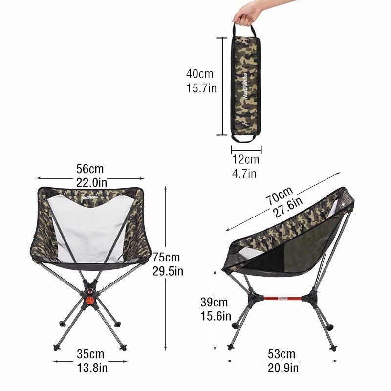 Naturehike letvægts bærbar sammenklappelig kompakt campingstol aluminiumsnet strand picnic fiskestol  nh19 jj 005