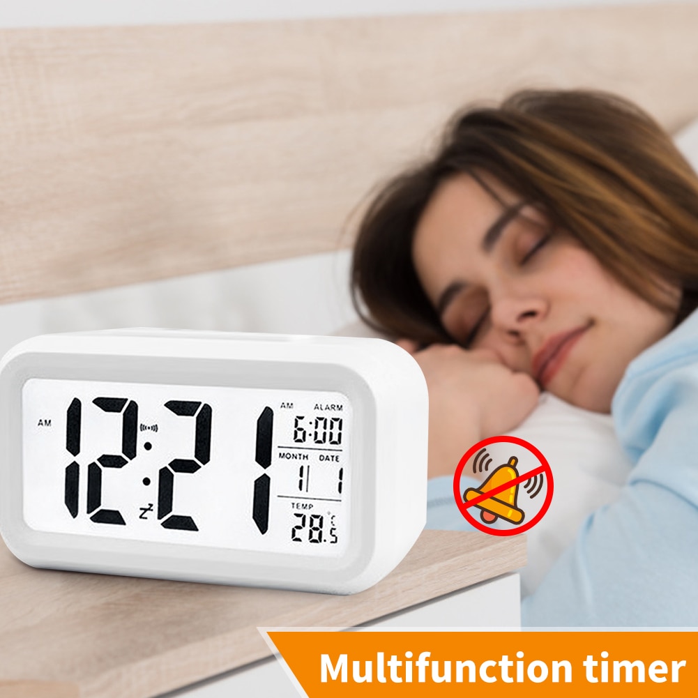 Smart Temperature Alarm Clock LED Digital Electronic Backlight Calendar Desktop Table Watch Battery Power Clocks