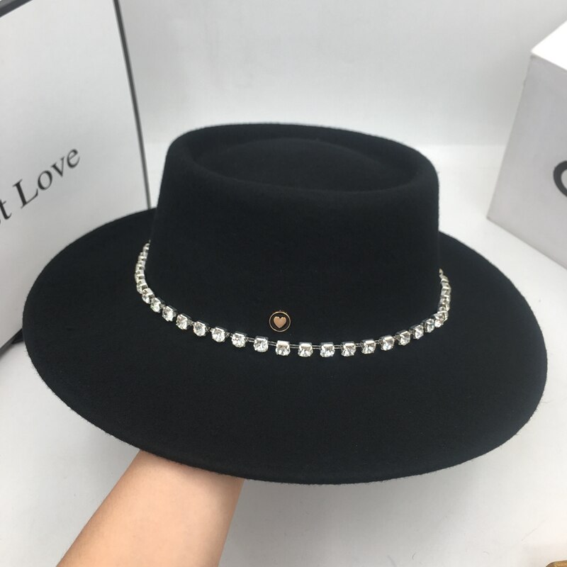Vinter hvit ullfilt damelue britisk socialite edition svarte dameluer tide bore fedora