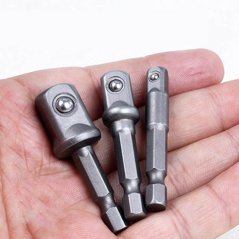 3Pcs/Set Socket Adapter Hex Shank To 1/4" 3/8" 1/2" Extension Drill Bits Chrome Vanadium Steel Bar Hex Bit Set Power Tools