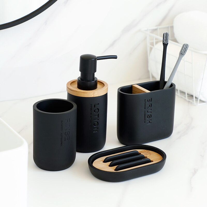 Ensemble d'accessoires de salle de bain 4 pièces, outils de lavage, porte-brosses à dents, porte-dentifrice, boîte distributrice de savon liquide, bouteille à pompe, ensemble de lavage