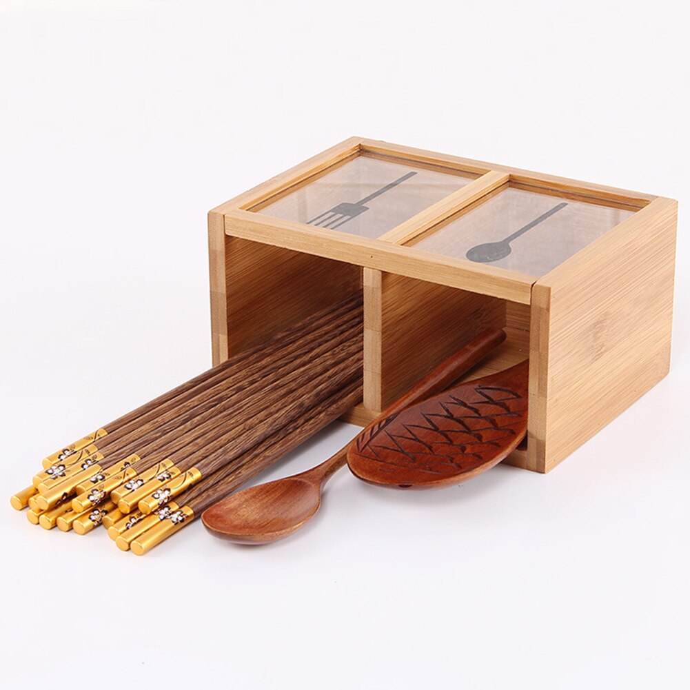 Kitchen Cutlery Storage Box Multifunctional Bamboo Chopsticks Drain Stand Chopsticks Partition Storage Rack Drawer Organizer