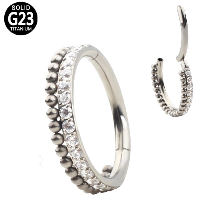 G23 Titanium Nose Ring Hinged CZ Segment Rings Ball Nipple Clicker Ear Cartilage Tragus Helix Lip Stud Piercing Jewelry