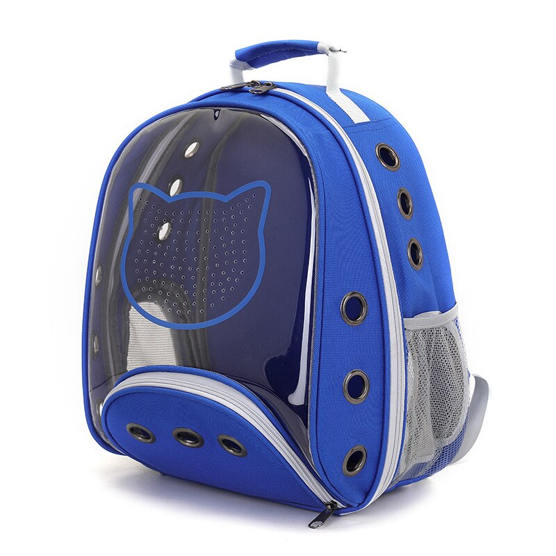 Mochila con ventana para transportar mascotas, bolsa de viaje portátil y transpirable para exteriores, cápsula espacial transparente para gatos y perros: Azul
