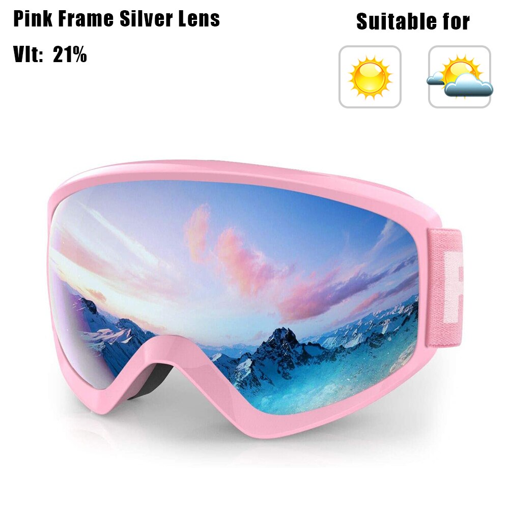 [RU magazzino locale] occhiali da sci per bambini di marca findway OTG occhiali da Snowboard invernali antiappannamento per età 8-14 ragazzi ragazze bambini gioventù: Pink Frame Silver