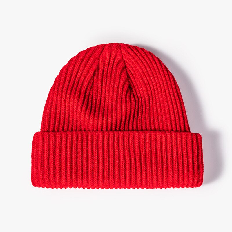 Luxury Brand Knitted Winter Autumn Beanies Men Women Solid Outdoor Thick Warm Hat Casual Skullies Big Size Caps: Red