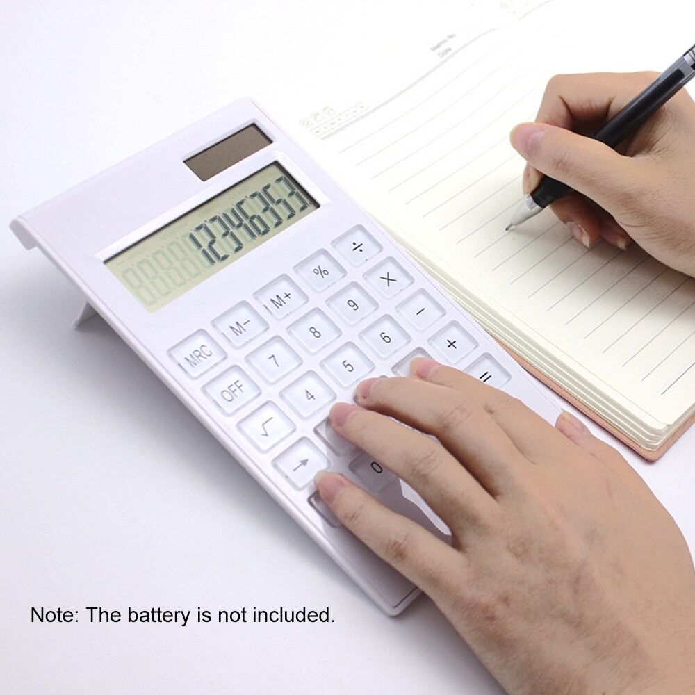 12 Digits Large Display Desktop Calculator Ultra-thin Solar & Battery Dual Power Crystal Buttons Basic Counter for Home Office