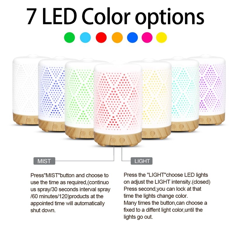 Ultrasonic Aroma Diffuser Ceramic Air Humidifier Purifier Atomizer Essential Oil Diffuser with 7 Color Night Lights for Home