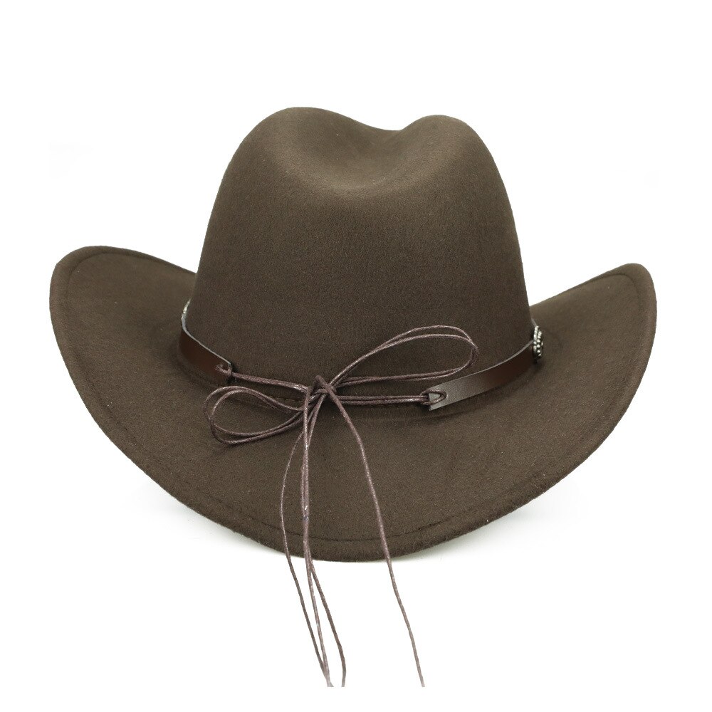 Uldfilt kvinder mænd vestlig cowboyhue med brede rand punk læder bælte jazz cap størrelse 57-58cm b88