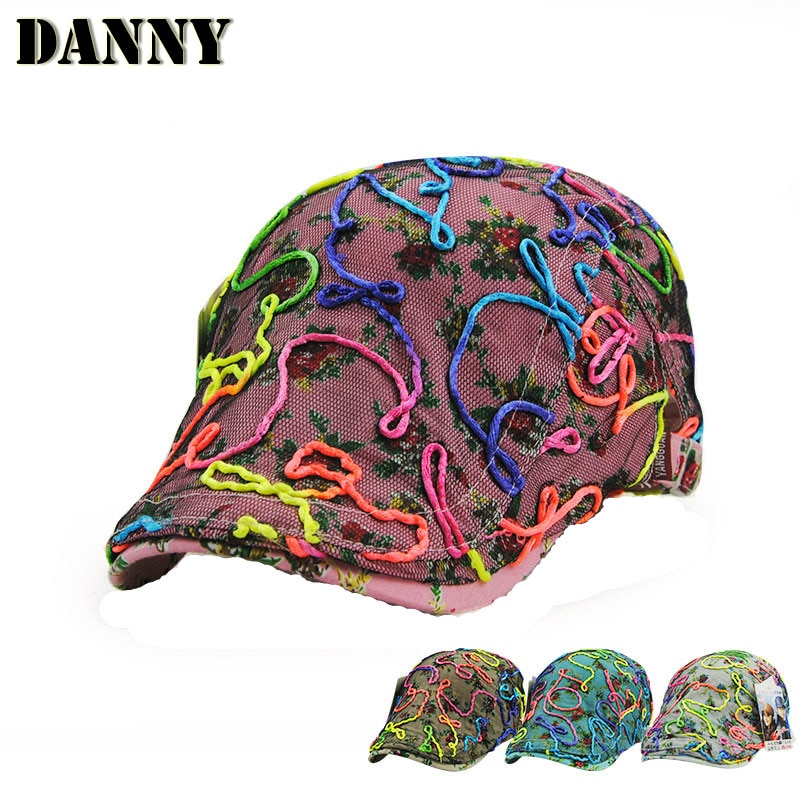 Floral Newsboy Cap Women Attractive Lace Beret Hat Summer Breathable Mesh Flat Caps Gorras Mujer Duckbill Hats For Girls