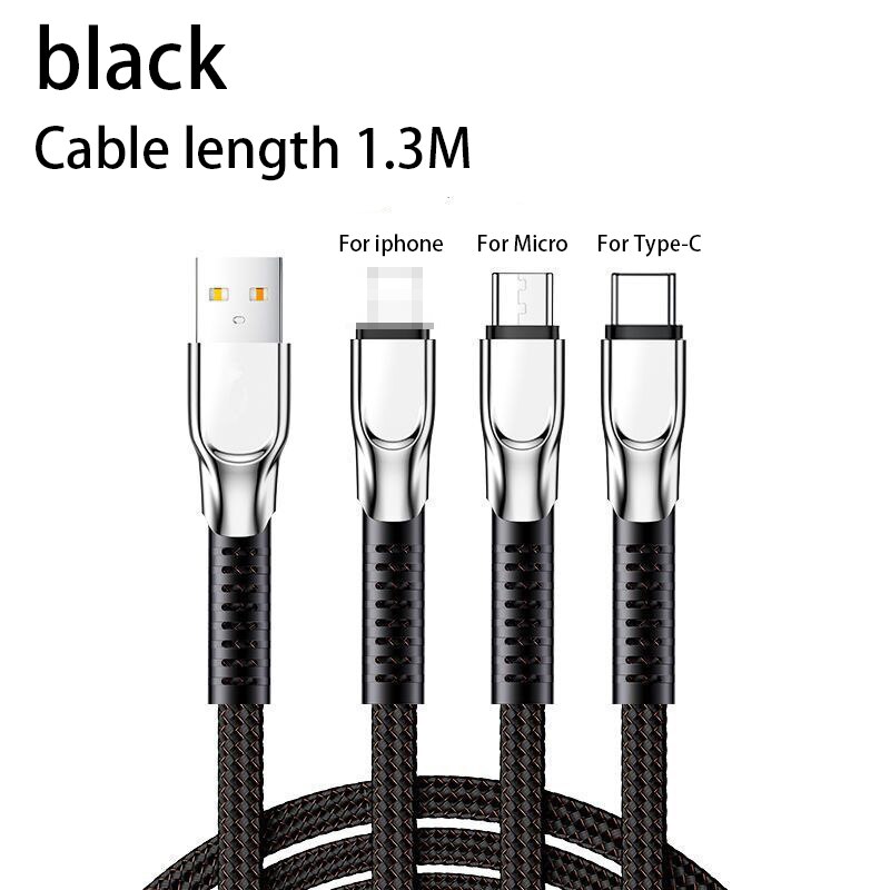 3.5A 1.3m kabel 3 w 1 ładowanie telefonu komórkowego ładowarka mikro USB rodzaj-c przewód danych dla Redmi: 3 in 1 czarny