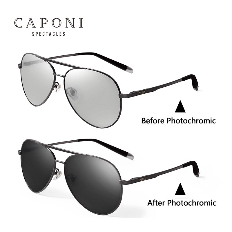 CAPONI Pilot Sunglasses Men Polarized Photochromic Vintage Sun Glasses Classic Alloy Frame Driving Shades For Women UV400 CP3103: Photochromic-Gun