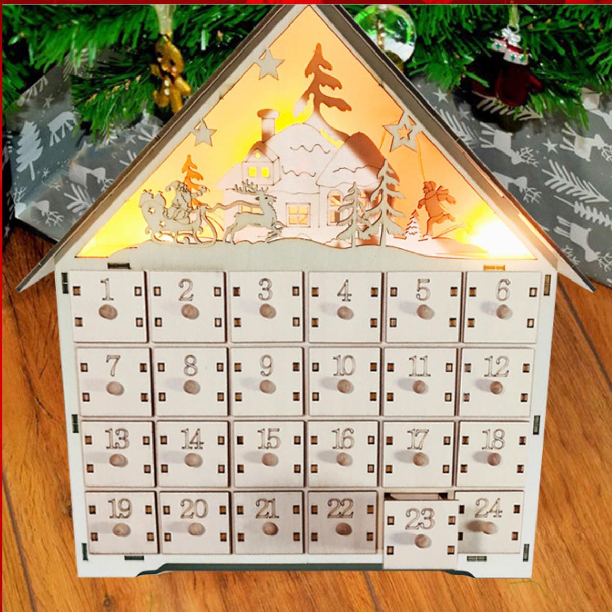 Christmas Wooden Calendar Decoration Ornaments DIY Wooden Calendar Cabinet Christmas Advent Calendar Advent Calendar Toy