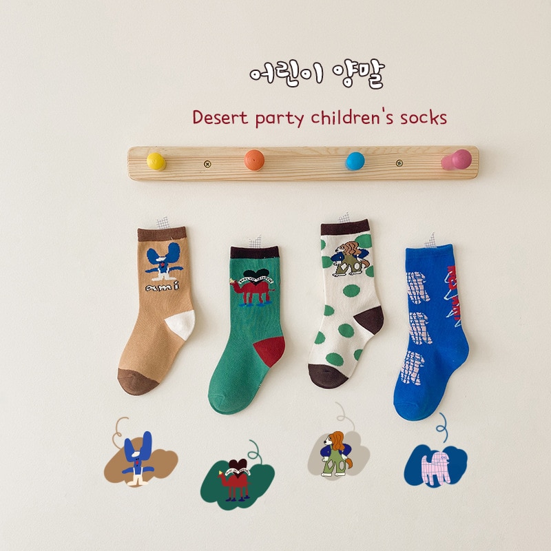 1-8Years Kinderen 4 Pairs Kinderen Sokken Lente Zomer Koreaanse Mode Cartoon Katoen Jongens Meisjes Sport Sokken: 1-3T