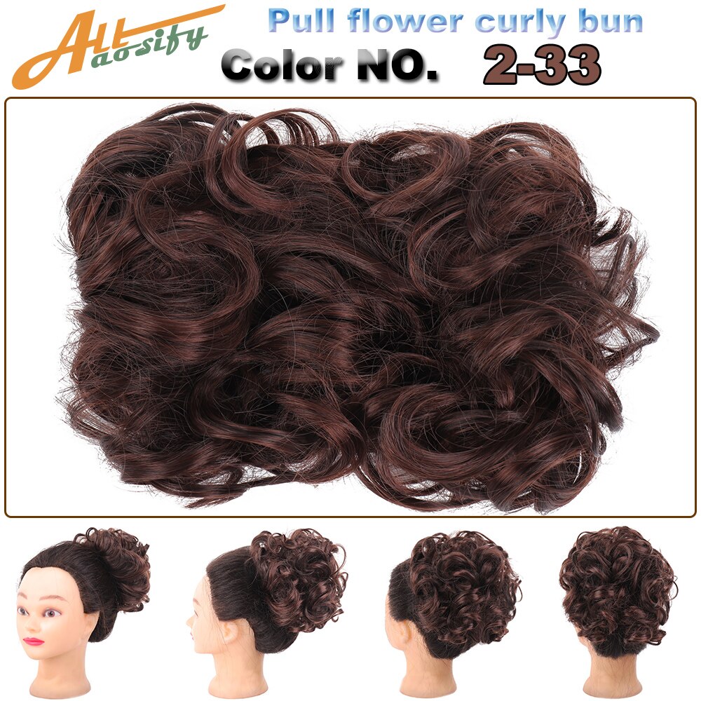 Allasosify Large Comb Clip In Curly Synthetic Hair Pieces Chignon Updo Cover Bun Hair Extension For Women 17 Colors: 2-33