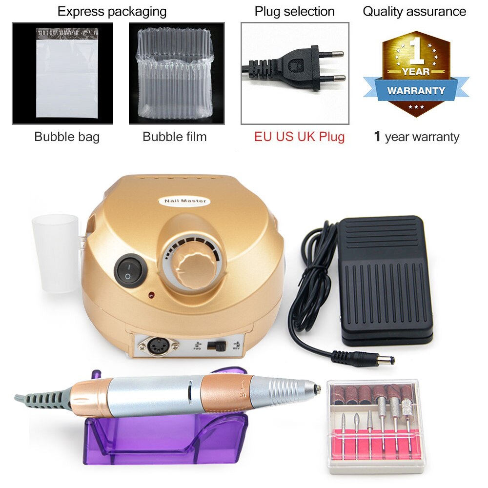 Lke elektrisk nagelborrmaskin 35000 rpm apparat för manikyr maskin pedikyr med skärare nagelborrmaskin kit nagelverktyg: 202 guld spik borr / Storbritannien