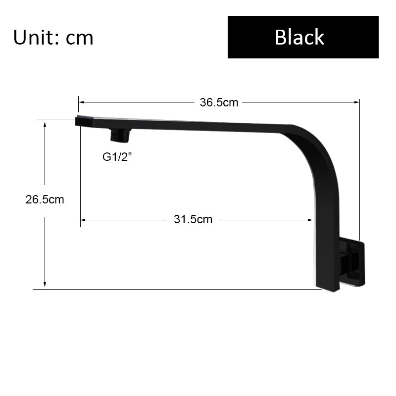 Vidric matte black square stainless steel gooseneck shower arm square rainfall shower wall mounted shower pipe for shower head: Black