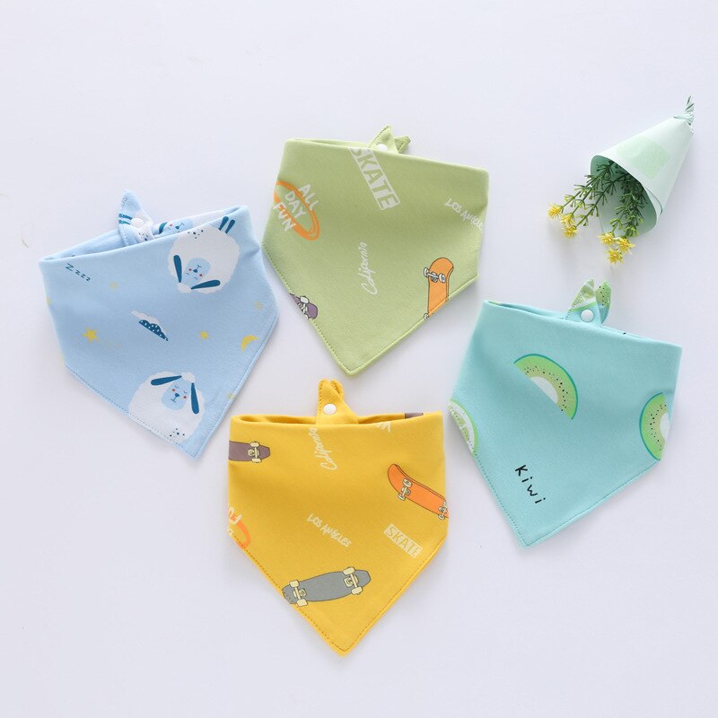 4 Stuks Baby Slabbetjes Driehoek Dubbele Katoen Slabbetjes Cartoon Print Speeksel Handdoek Baby Jongens Meisjes Voeden Schort Katoen Bandana Slabbetjes: Boy