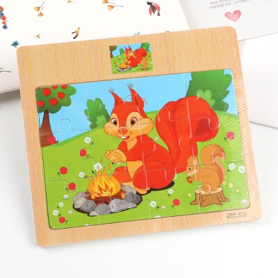 Wooden animal jigsaw baby puzzle children puzzles 3d baby enlightenment early educational toys funny game for kids toddler baby: Fox