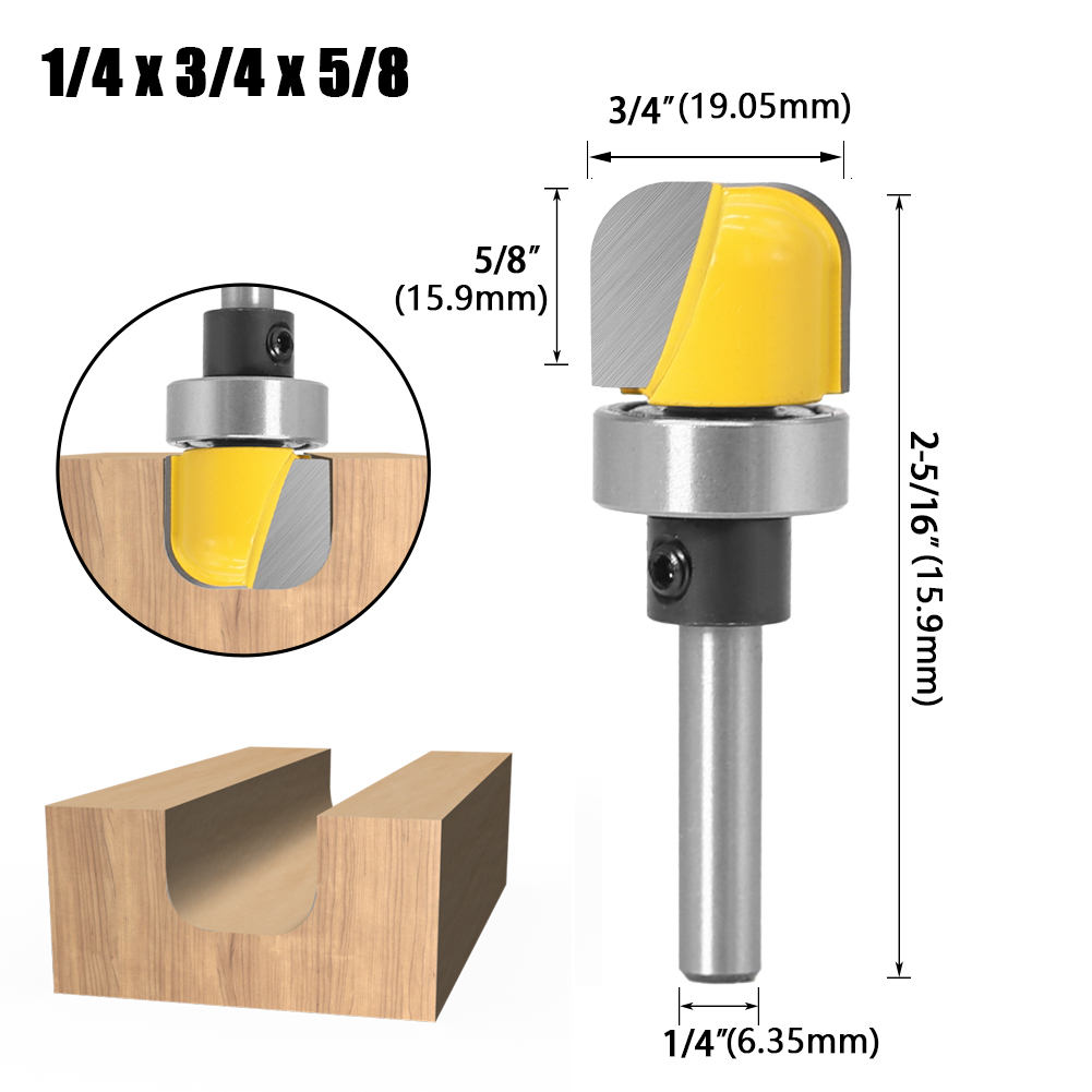 1/4"&amp; 6mm Shank Pattern Bit Flush Trim Bit Straight Bit with Bearing Hinge Mortising Router Bit Wood Trimmer Cutter: Cove Box6.35X19.05