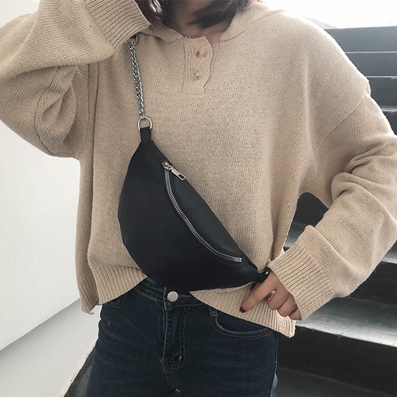 Kette Fanny Pack Taille Tasche Neue Gürtel Tasche Frauen Taille Pack PU Leder Brust Tasche