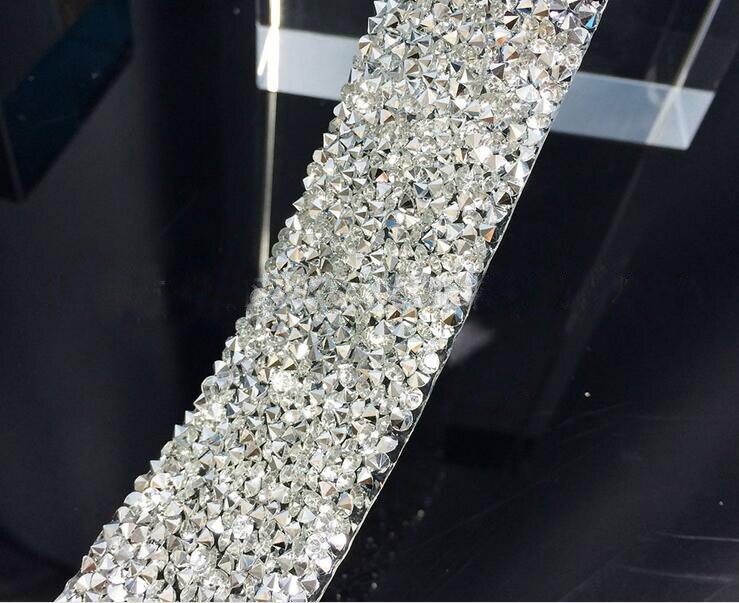 1 yard 3cm width fix sparkle clear point glas krystaller perler bånd trim blonder til syning brudekjole bælte håndværk