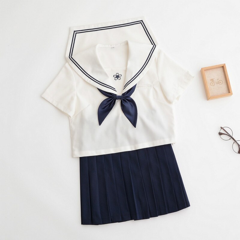 Uniforms Set Style Embroidery Japanese Student JK Uniform Sailor Suit Orthodox Summer White Collar Two Piece