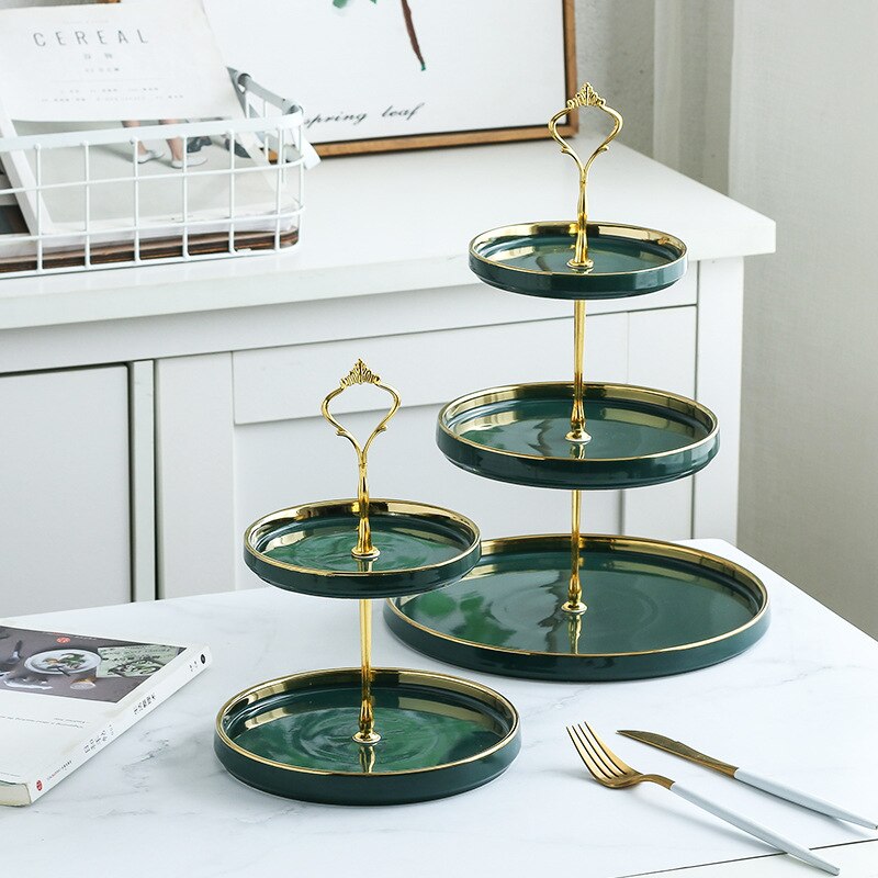 2 & 3 Tier Ceramic Plate Gold Rim Cake Stand Fruit Dessert Dish Home Party Decoration Porcelain Pastry Serving platter