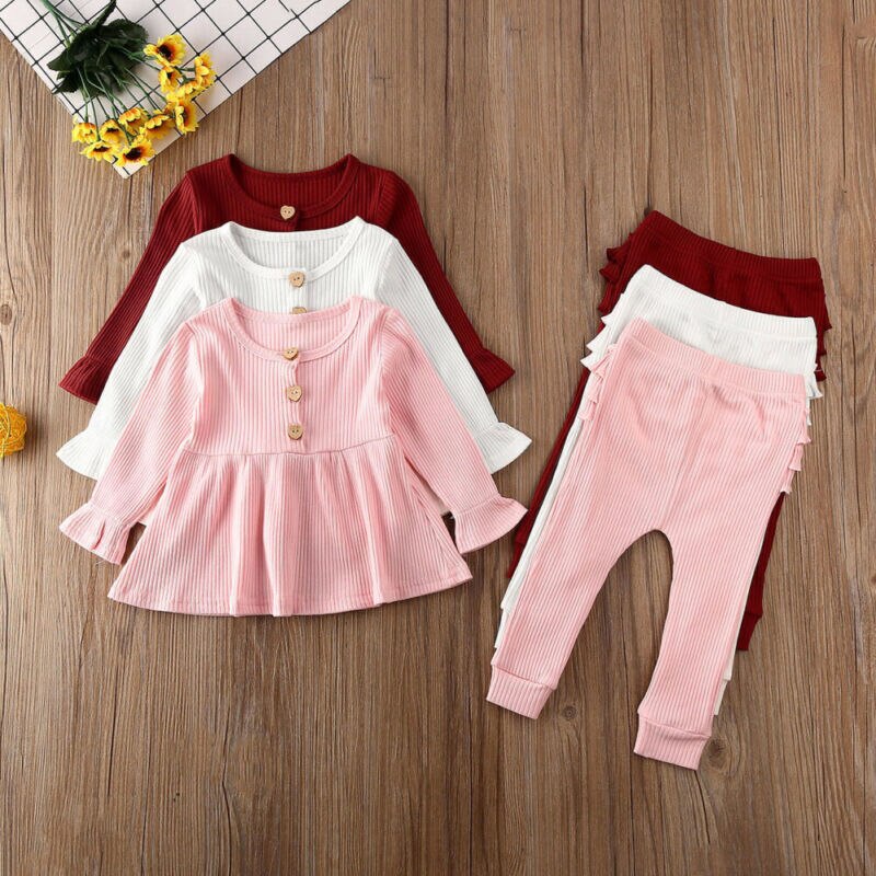 0-24M infantile enfants bébé fille vêtements hauts tricotés robe + volants Leggings pantalon tenue