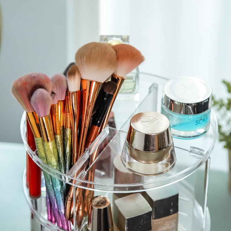 Caixa de armazenamento 360 acrílico transparente e grande capacidade gaveta organizador de joias preta maquiagem acrílico contendo luz de luxo